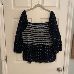 Crown & Ivy Navy Blouse with White Dots